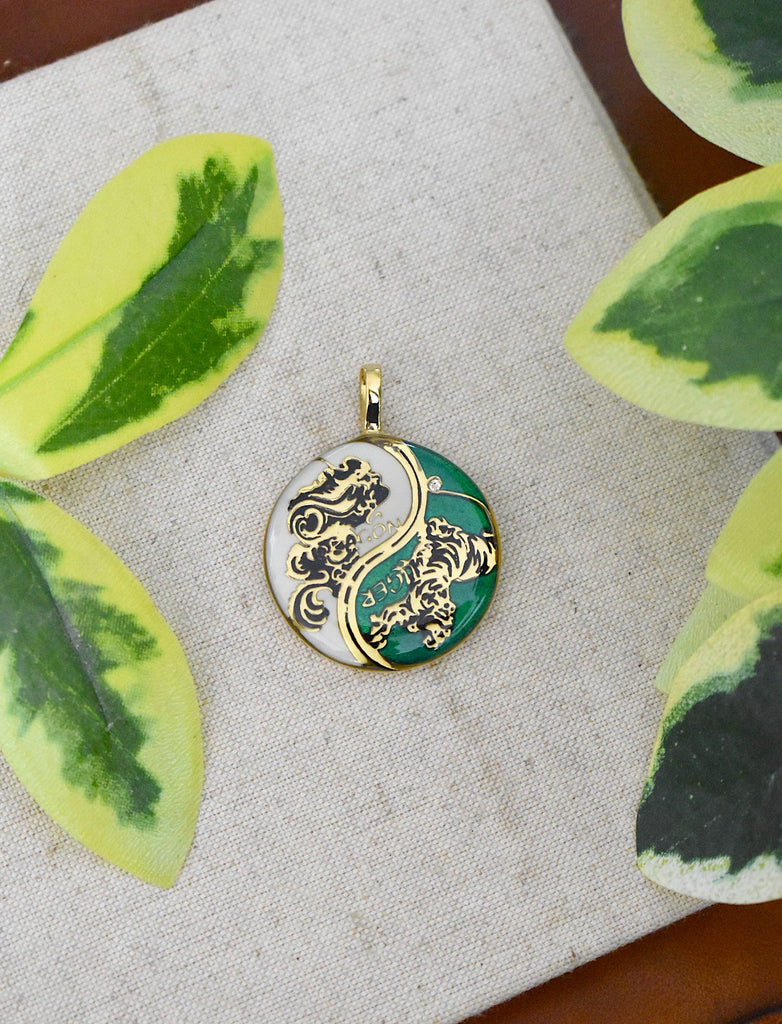 Tiger Dragon Colorful Yin Yang Handmade Brass Necklace Pendant Feng Shui Jewelry