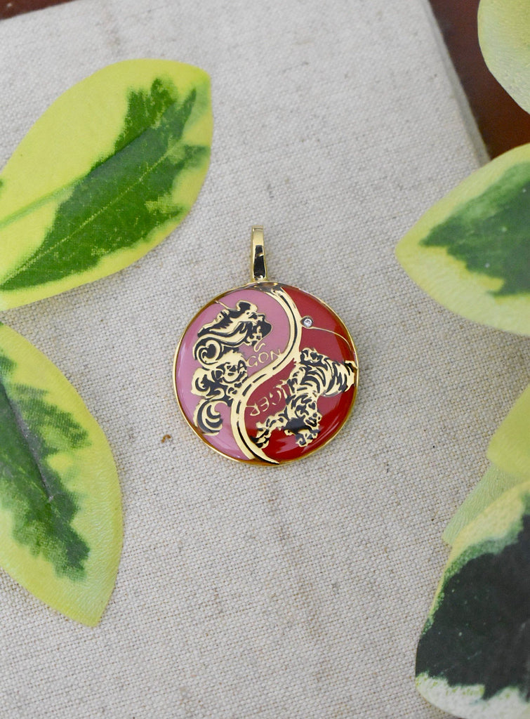 Tiger Dragon Colorful Yin Yang Handmade Brass Necklace Pendant Feng Shui Jewelry