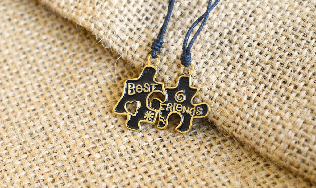 Best Friend Puzzle Silver Pewter Gold Brass Charm Necklace Pendant