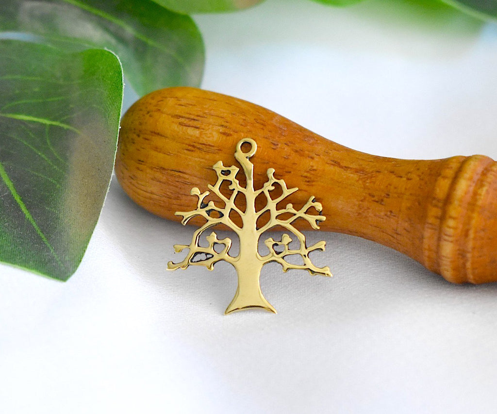 Oak Tree 92.5 Sterling Silver Gold Brass Charm Necklace Pendant Jewelry