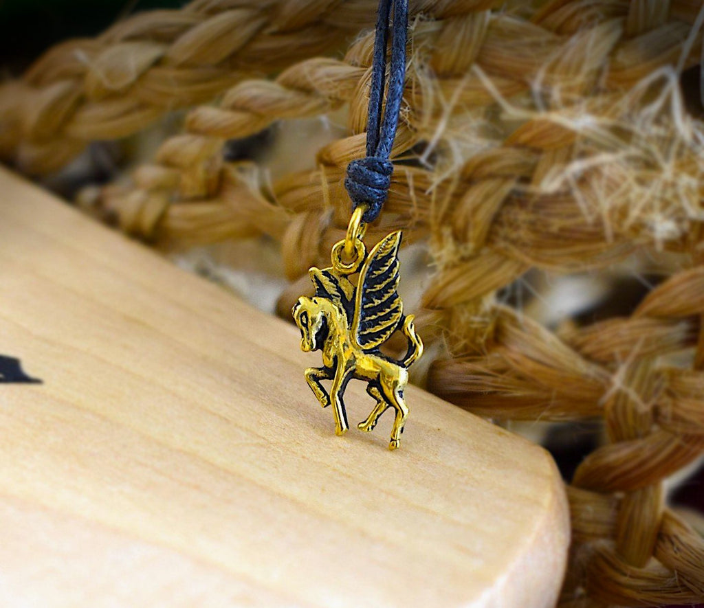 Cute Pegasus 92.5 Sterling Silver Gold Brass Charm Necklace Pendant Jewelry