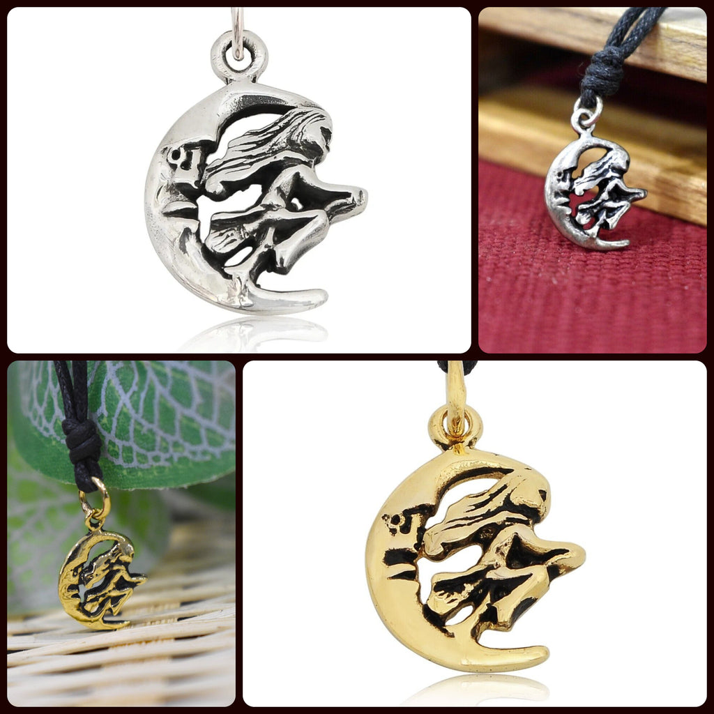 Witch Moon Handmade Gold Brass Silver Pewter Charm Necklace Pendant Jewelry