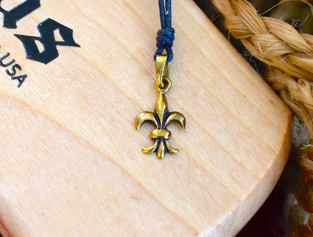 French Fleur De Lis 92.5 Sterling Silver Gold Brass Necklace Pendant Jewelry