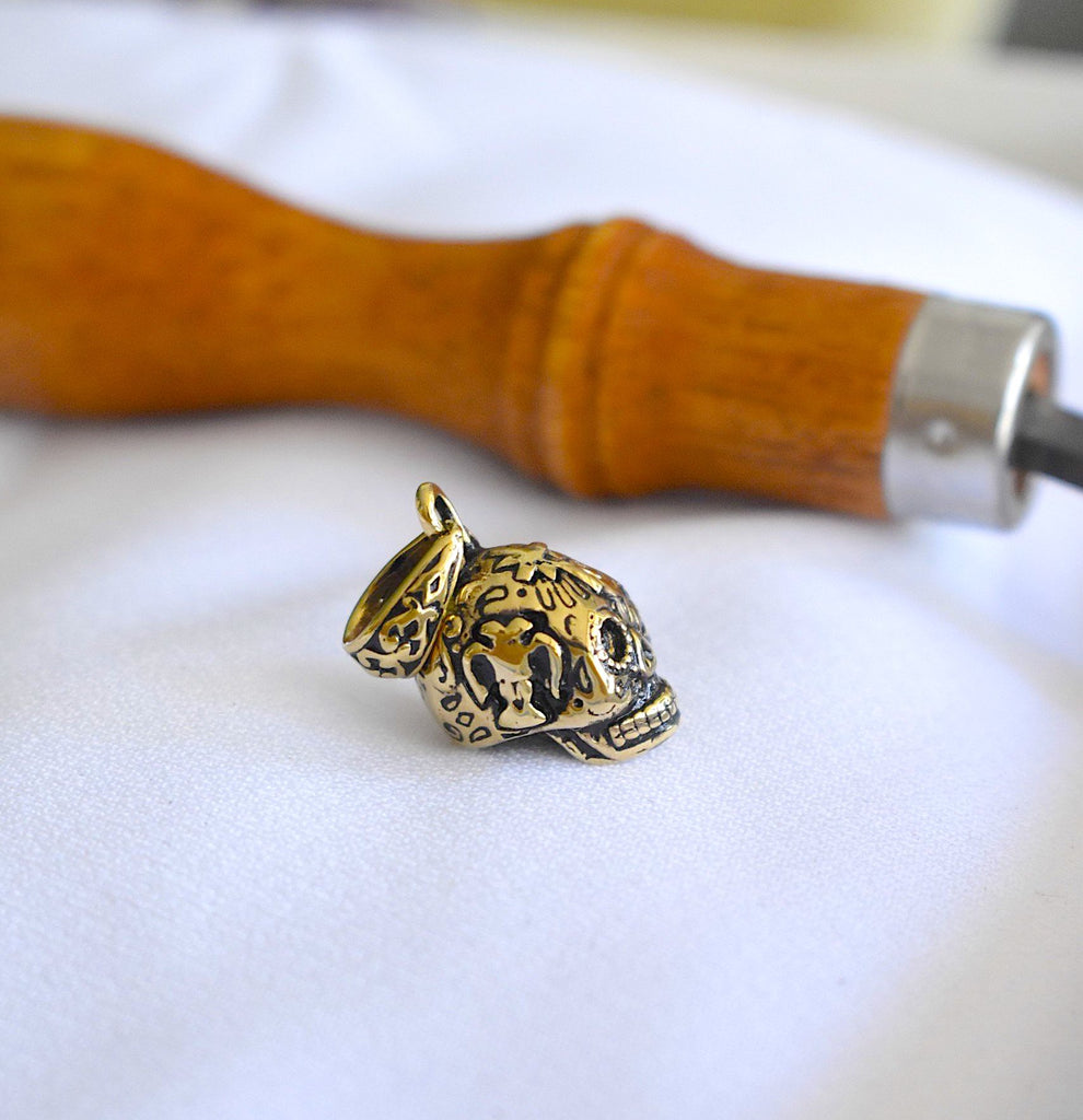 New Mexican Skull Cross Jesus Mary Gold Brass Charm Necklace Pendant Jewelry