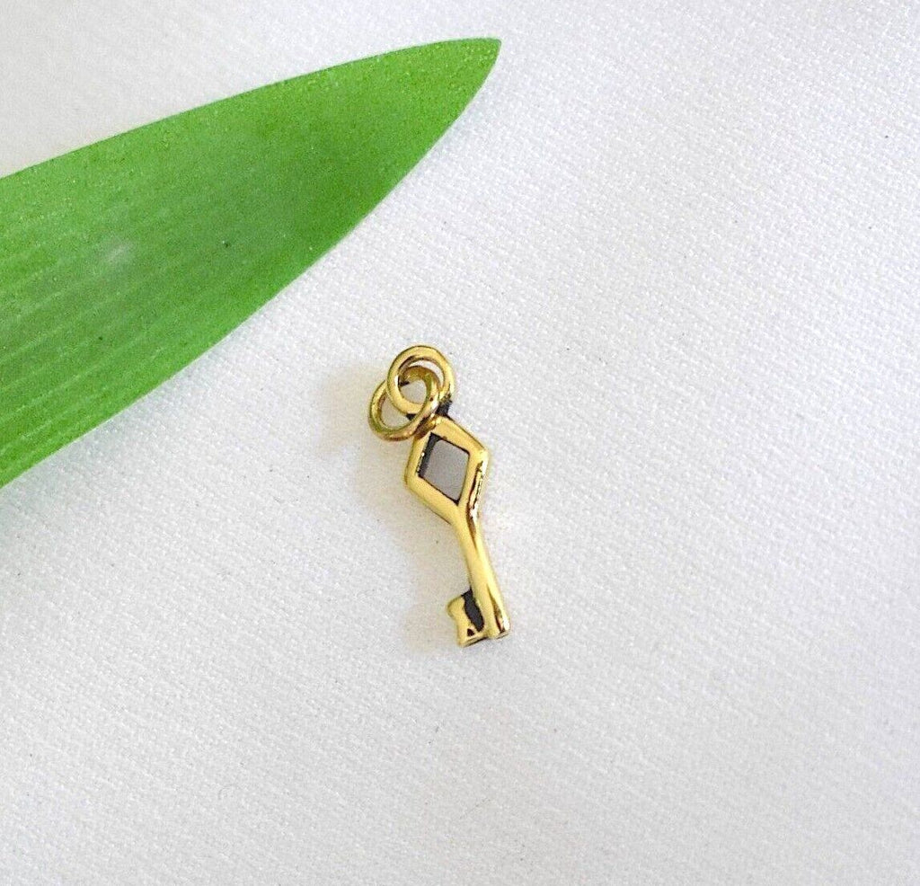 Key 92.5 Sterling Silver Gold Brass Charm Necklace Pendant Jewelry