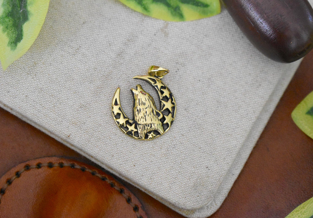 Wolf Howling Moon Indian 92.5 Sterling Silver Charm Necklace Pendent Jewelry