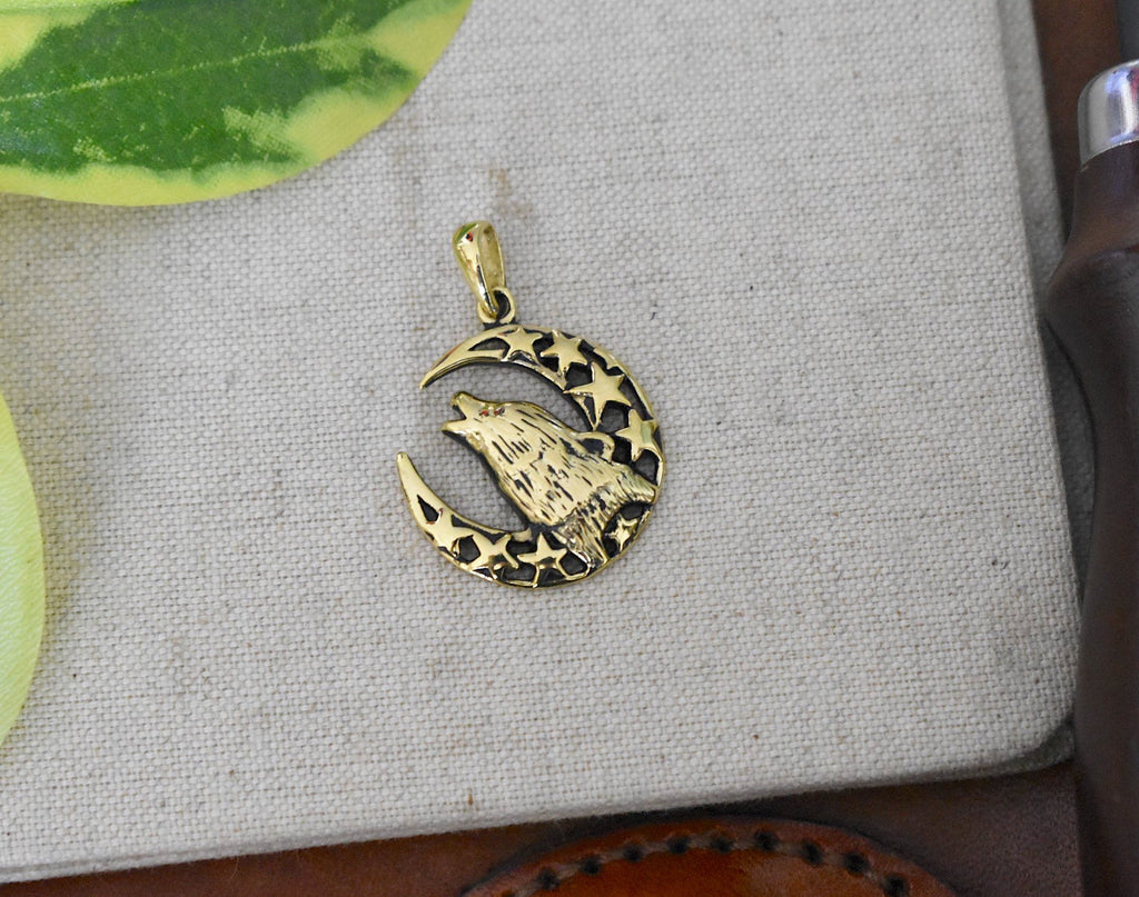 Wolf Howling Moon Indian 92.5 Sterling Silver Charm Necklace Pendent Jewelry