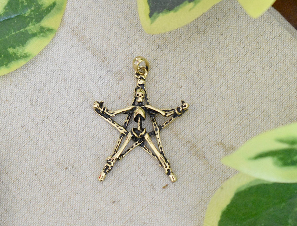 Star Man Skeleton On Pentagram Sterling Silver Gold Brass Charm Necklace Pendant Jewelry