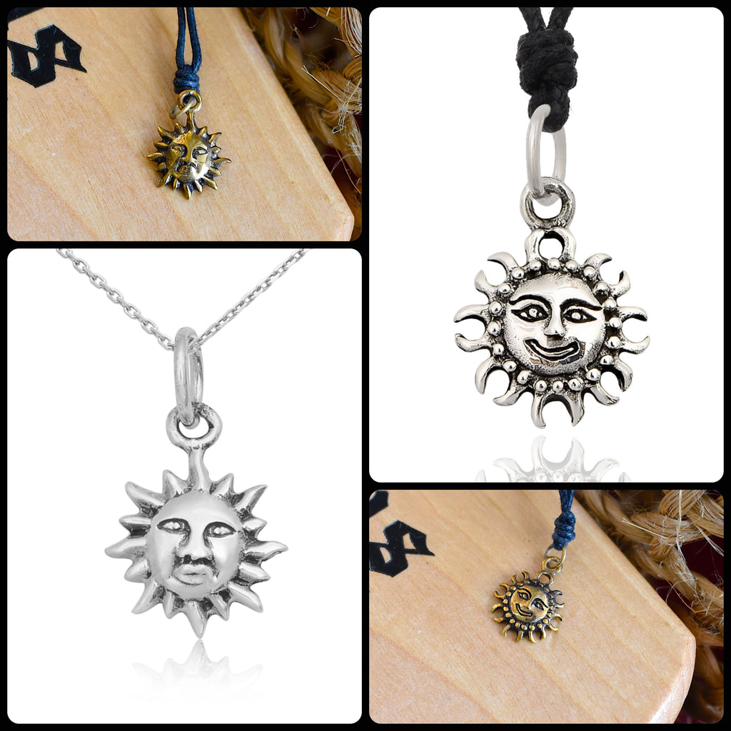 Mini Sun 92.5 Sterling Silver Gold Brass Charm Necklace Pendant Jewelry