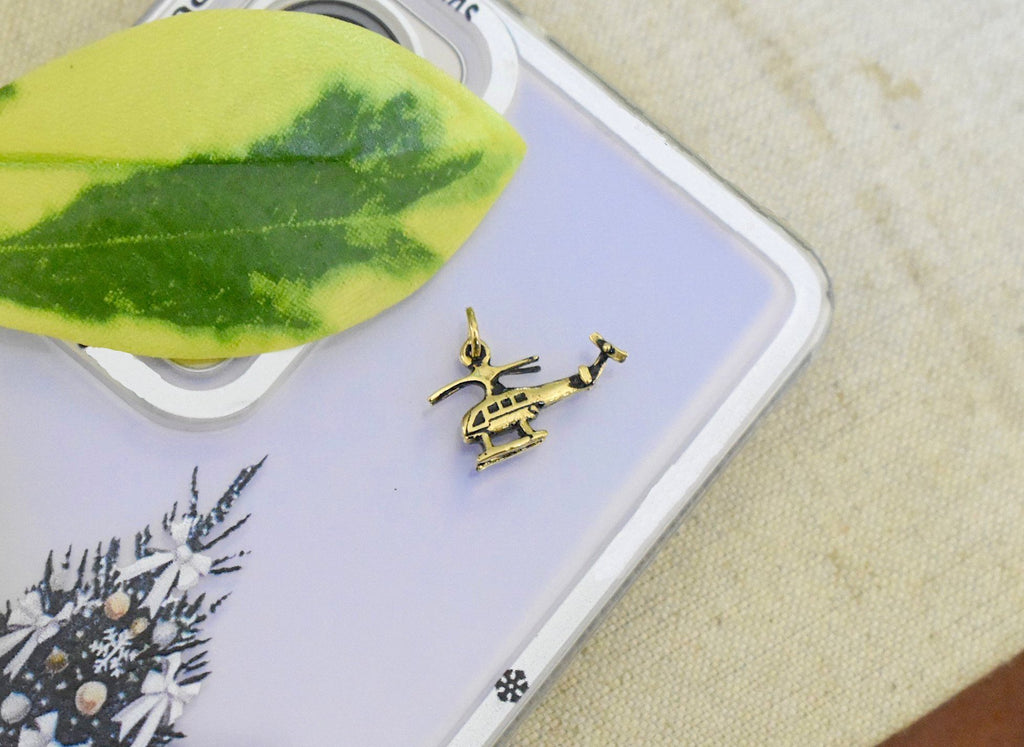 Mini Helicopter 92.5 Sterling Silver Gold Brass Charm Necklace Pendant Jewelry
