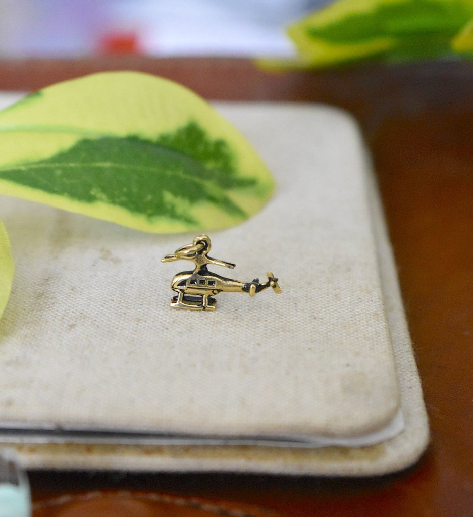 Mini Helicopter 92.5 Sterling Silver Gold Brass Charm Necklace Pendant Jewelry