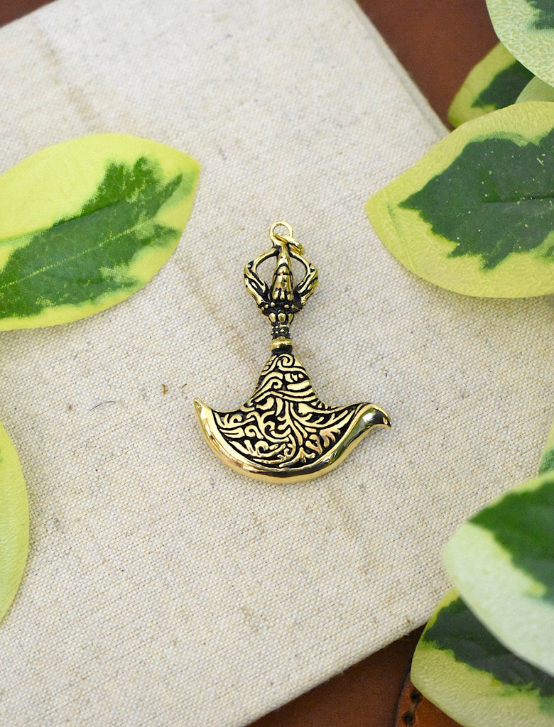 Kartika-Curved Flaying Knife 92.5 Sterling Silver Brass Necklace Pendant Jewelry