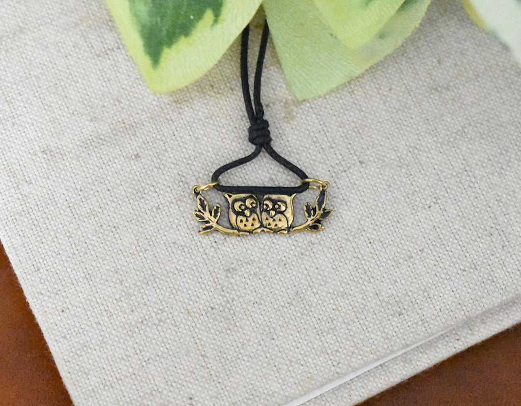 Lovely Couple Owl Brid Brass Necklace Pendant Jewelry