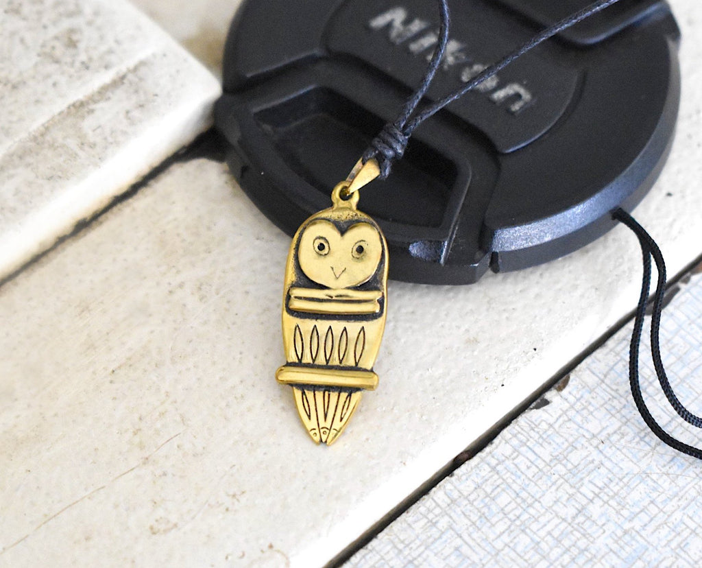 Lovely Owl Bird Handmade Gold Brass Necklace Pendant Jewelry
