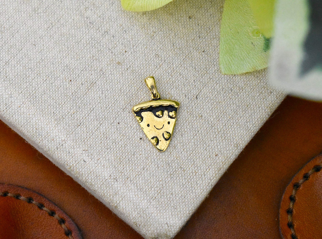 Pizza With Love Silver Pewter Gold Brass Necklace Pendant Jewelry