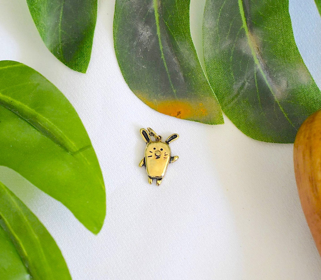 Greeting Rabbit Size M & S Silver Pewter Gold Brass Necklace Pendant Jewelry