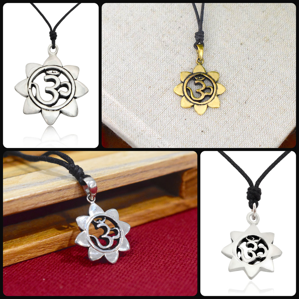 Sunflower Hindu Ohm 92.5 Sterling Silver Pewter Gold Brass Necklace Pendant Jewelry