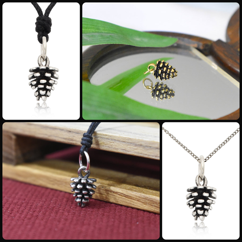 Pinecone Winter Flower 92.5Sterling Silver Brass Necklace Pendant Jewelry