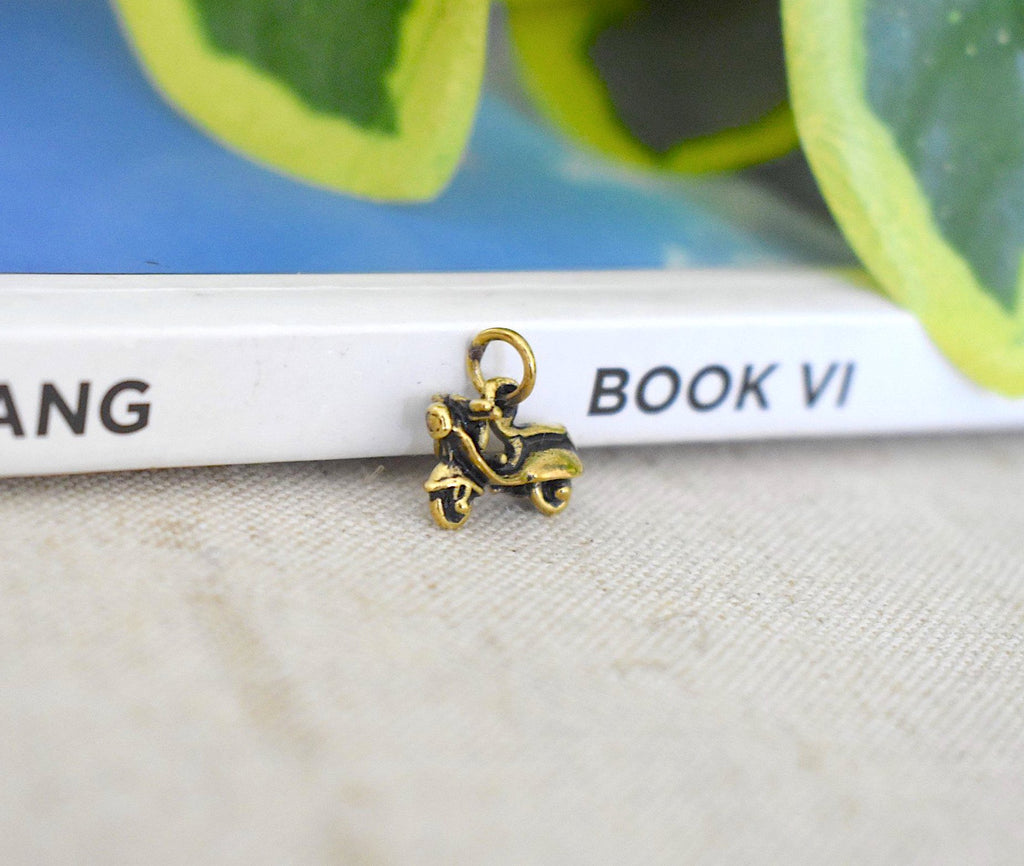 Classic Vintage Vespa Scooter 92.5 Sterling Silver Gold Brass Charm Necklace Pendant Jewelry