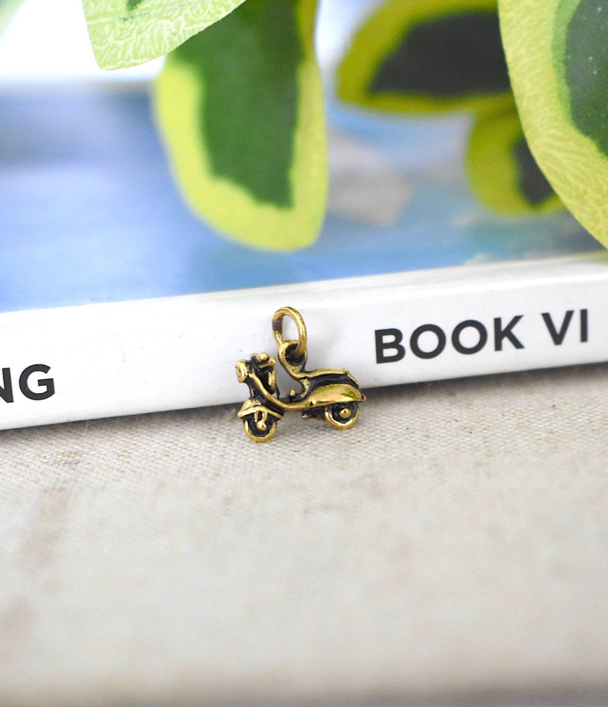 Classic Vintage Vespa Scooter 92.5 Sterling Silver Gold Brass Charm Necklace Pendant Jewelry