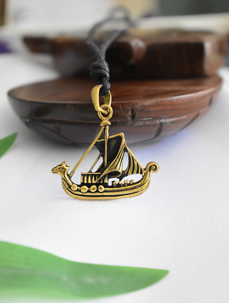 Viking Boat 92.5 Sterling Silver Gold Brass Charm Necklace Pendant Jewelry
