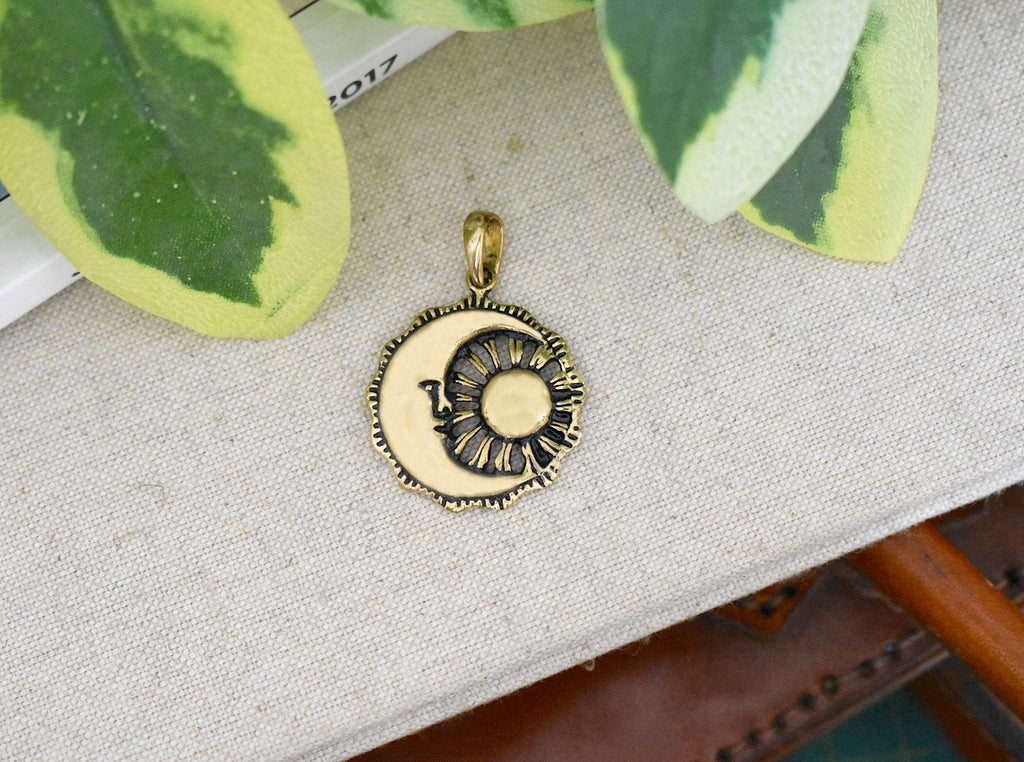 Sun Moon YinYang Runes Runic Sterling Silver Brass Pewter Necklace Pendant Jewelry