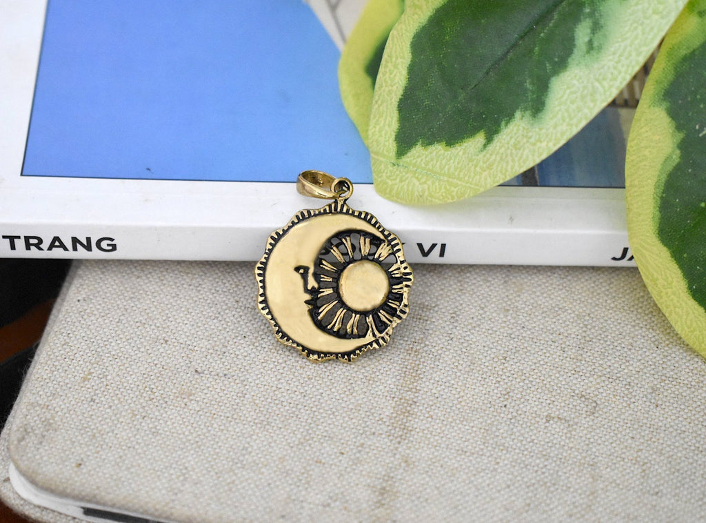 Sun Moon YinYang Runes Runic Sterling Silver Brass Pewter Necklace Pendant Jewelry