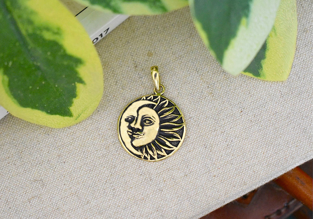 Sun Moon Ying Yang 92.5 Sterling Silver Pewter Brass Charm Necklace Pendant Jewelry