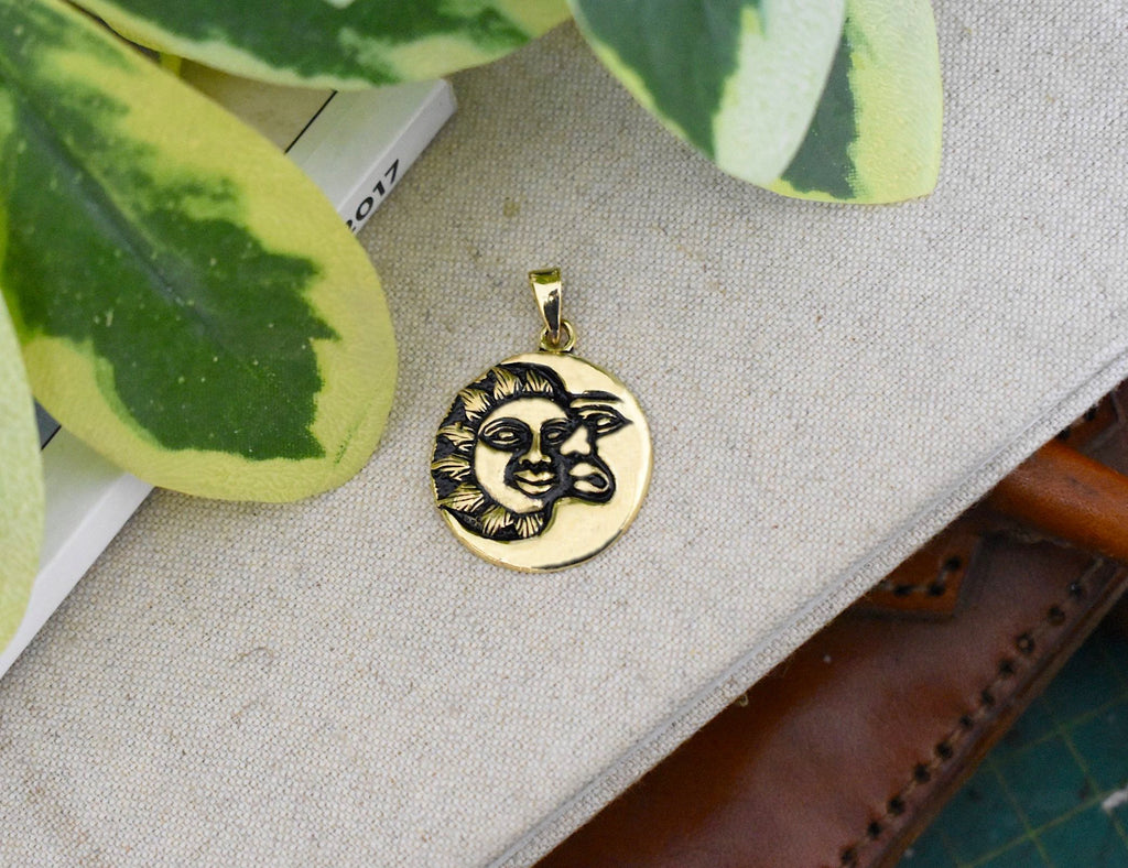 Sun Moon Ying Yang 92.5 Sterling Silver Pewter Brass Charm Necklace Pendant Jewelry