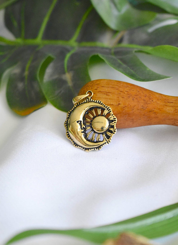 Sun Moon YinYang Runes Runic Sterling Silver Brass Pewter Necklace Pendant Jewelry