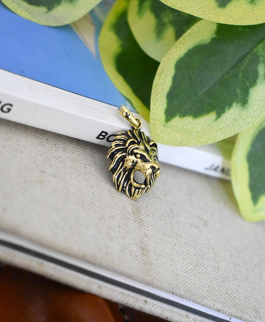 Lion Head 92.5 Sterling Silver Gold Brass Charm Necklace Pendant Jewelry