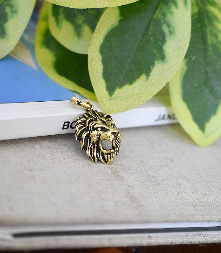 Lion Head 92.5 Sterling Silver Gold Brass Charm Necklace Pendant Jewelry