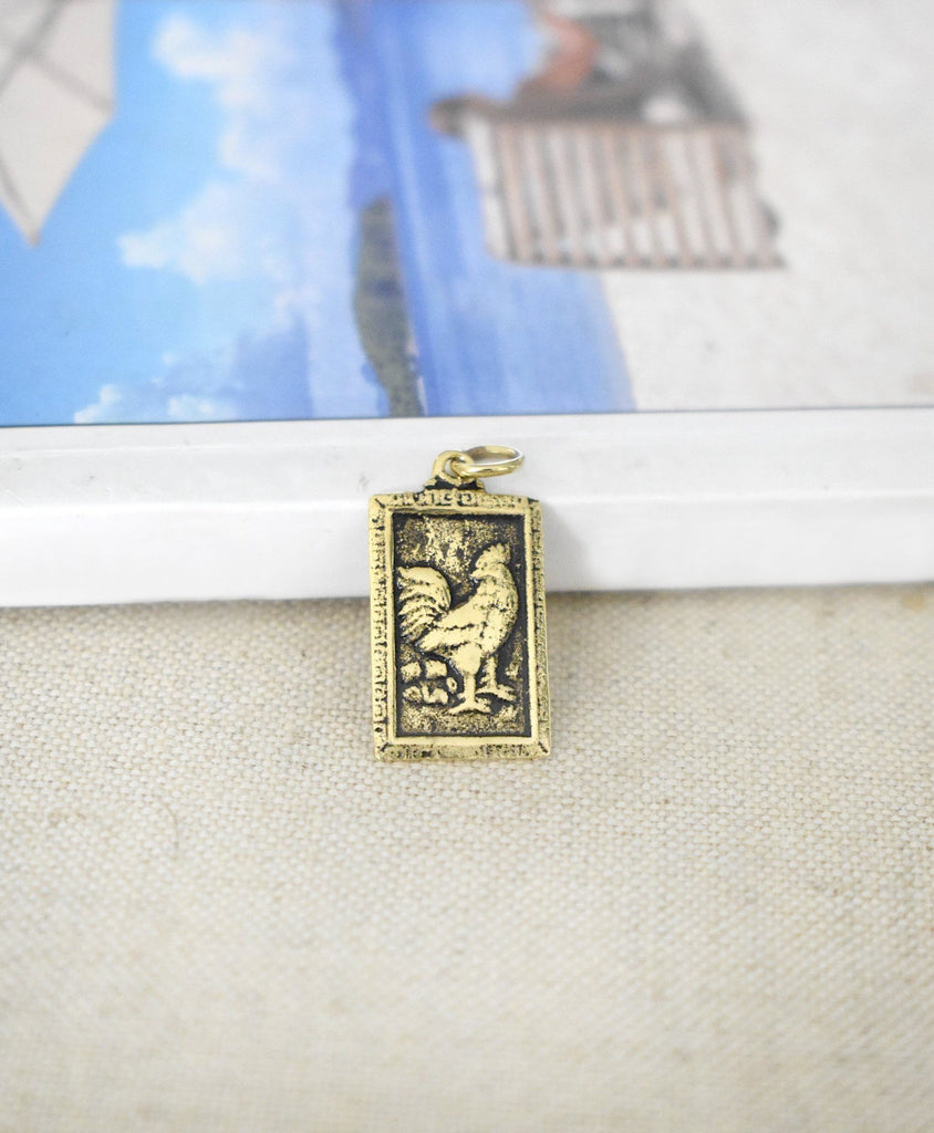 Rectangle Chinese Zodiac Silver Pewter Gold Brass Charm Necklace Pendant Jelwery