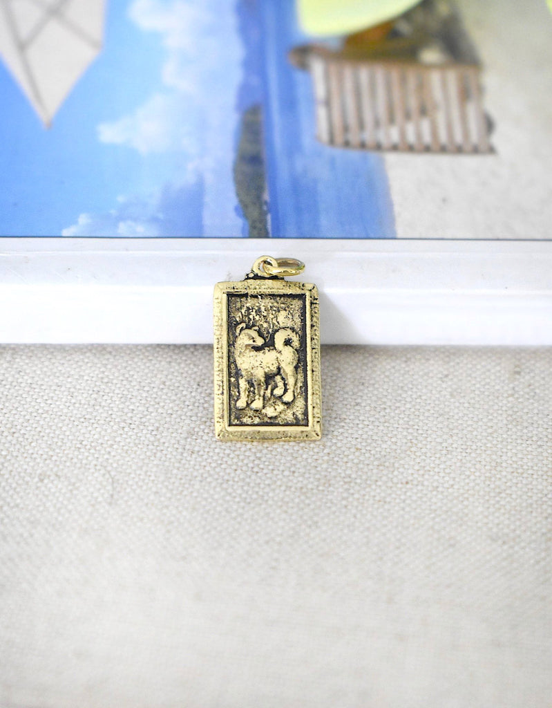 Rectangle Chinese Zodiac Silver Pewter Gold Brass Charm Necklace Pendant Jelwery