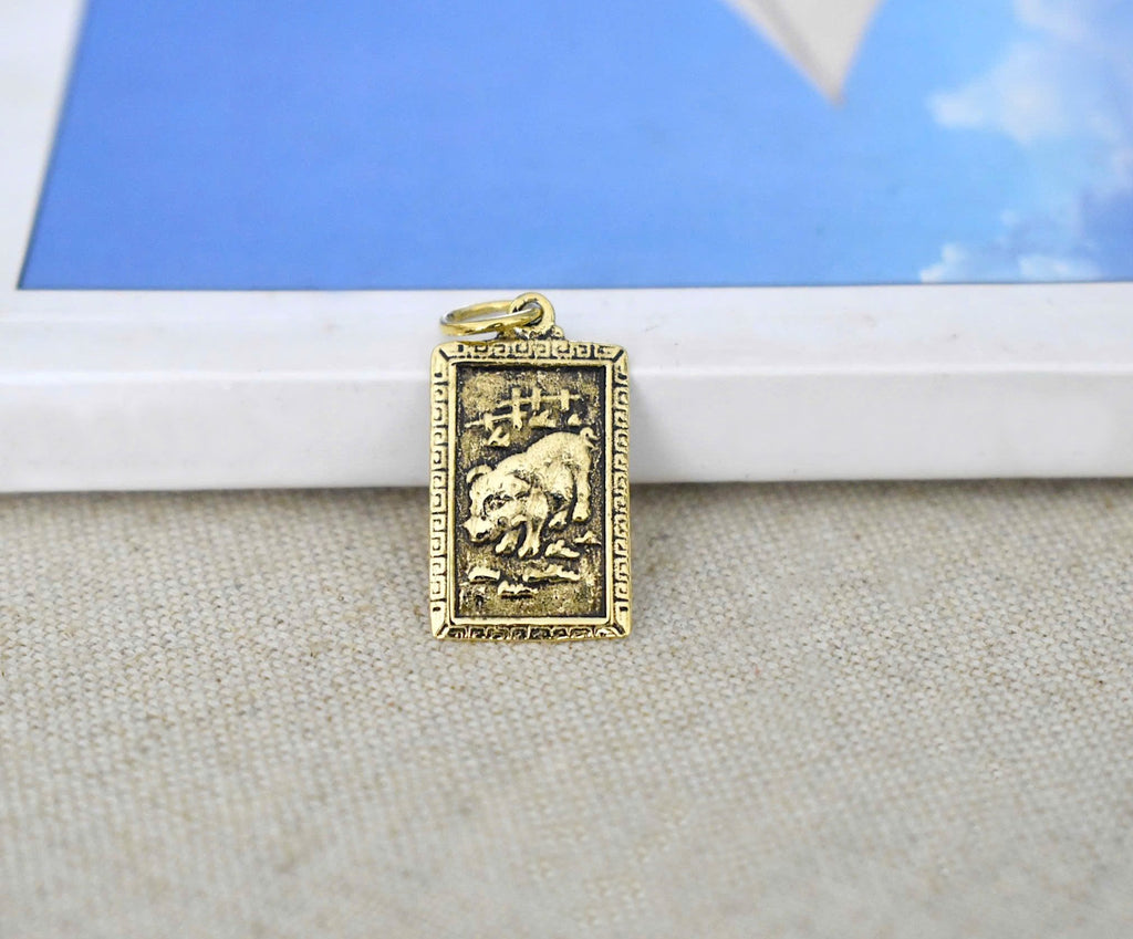 Rectangle Chinese Zodiac Silver Pewter Gold Brass Charm Necklace Pendant Jelwery