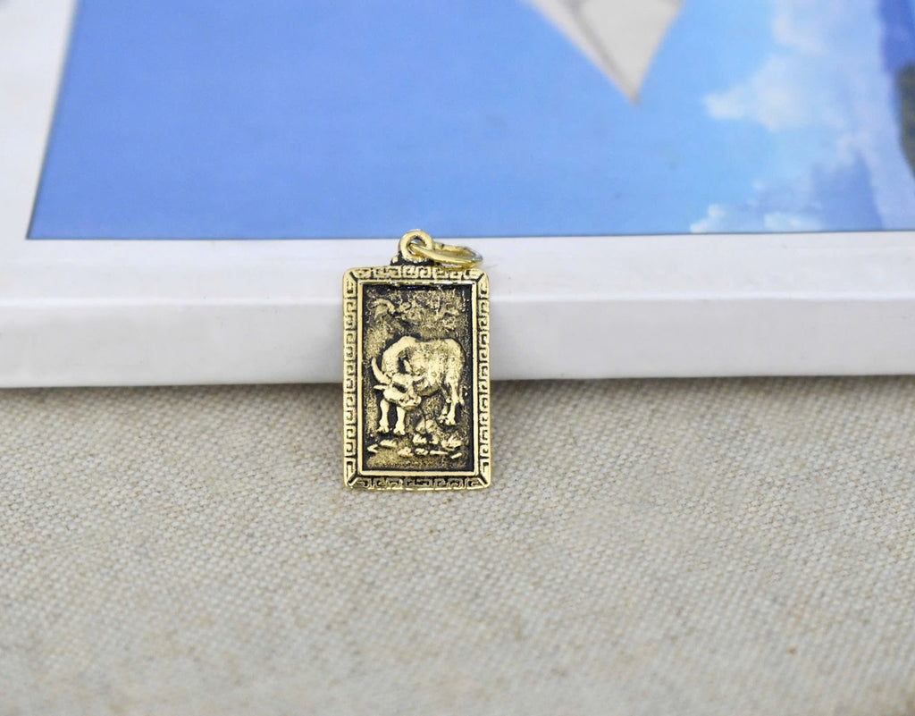 Rectangle Chinese Zodiac Silver Pewter Gold Brass Charm Necklace Pendant Jelwery
