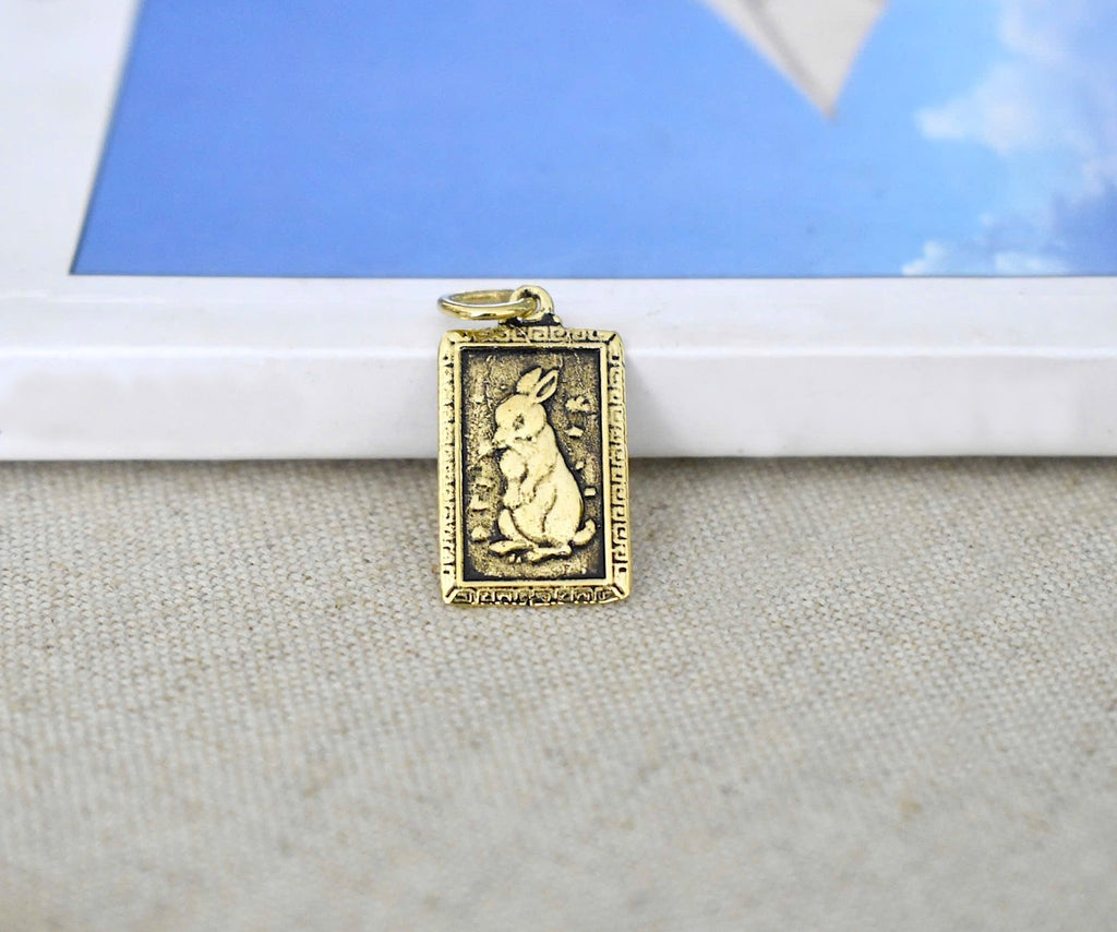 Rectangle Chinese Zodiac Silver Pewter Gold Brass Charm Necklace Pendant Jelwery