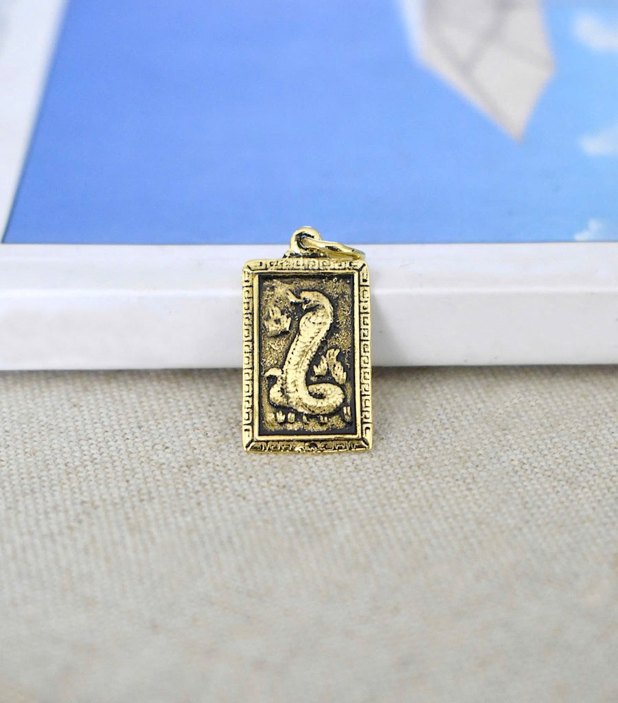 Rectangle Chinese Zodiac Silver Pewter Gold Brass Charm Necklace Pendant Jelwery
