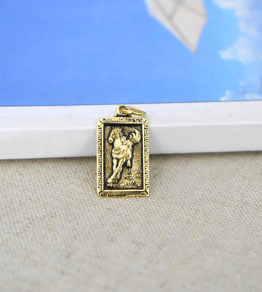 Rectangle Chinese Zodiac Silver Pewter Gold Brass Charm Necklace Pendant Jelwery