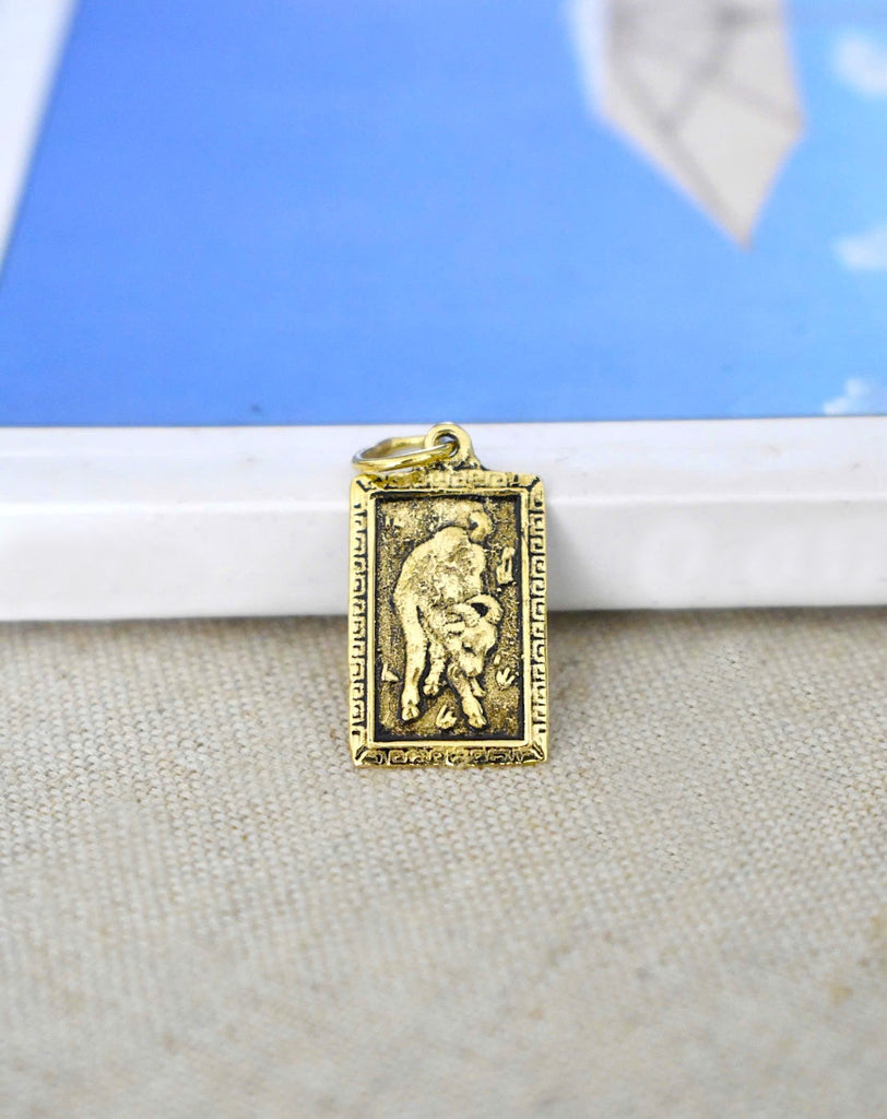 Rectangle Chinese Zodiac Silver Pewter Gold Brass Charm Necklace Pendant Jelwery