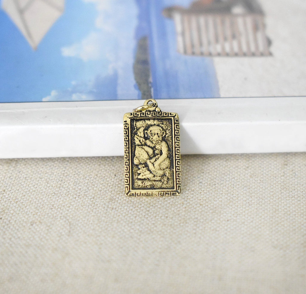 Rectangle Chinese Zodiac Silver Pewter Gold Brass Charm Necklace Pendant Jelwery