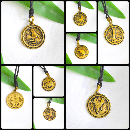 Chinese Year Of Zodiac Gold Brass Charm Necklace Pendant Jelwery