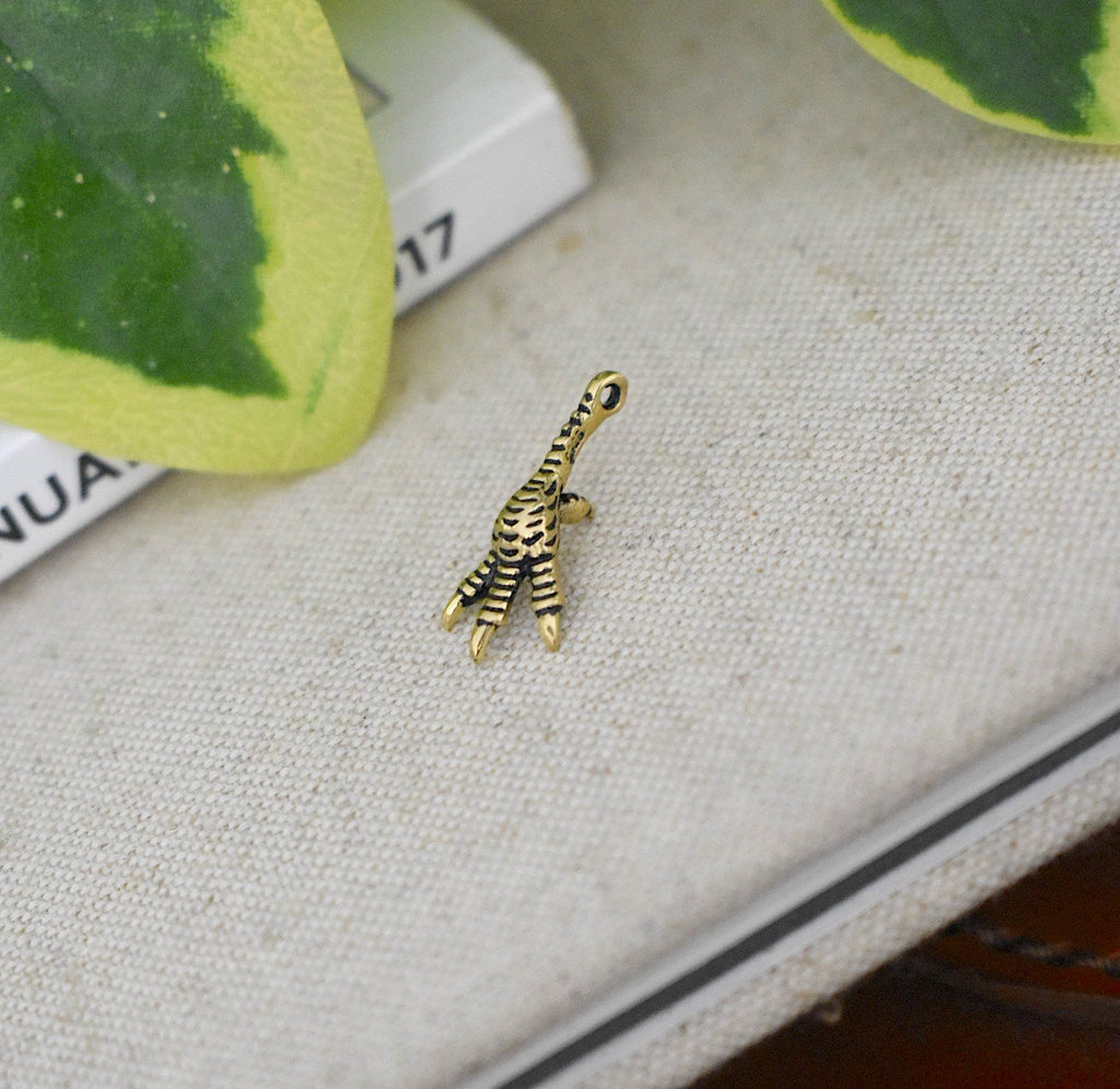 Mini Cute Bird Feet 92.5 Sterling Silver Pewter Gold Brass Charm Necklace Pendant Jewelry