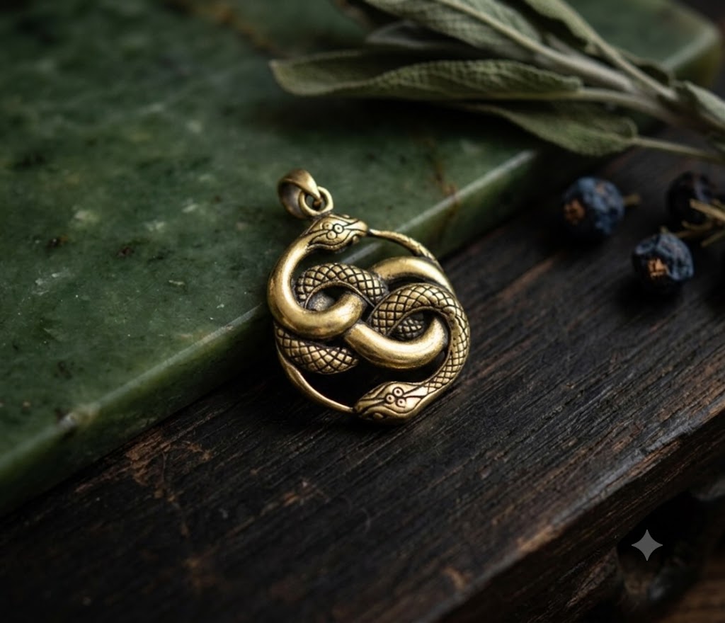 Ouroboros Snake 92.5 Sterling Silver Pewter Brass Charm Necklace Pendant Jewelry