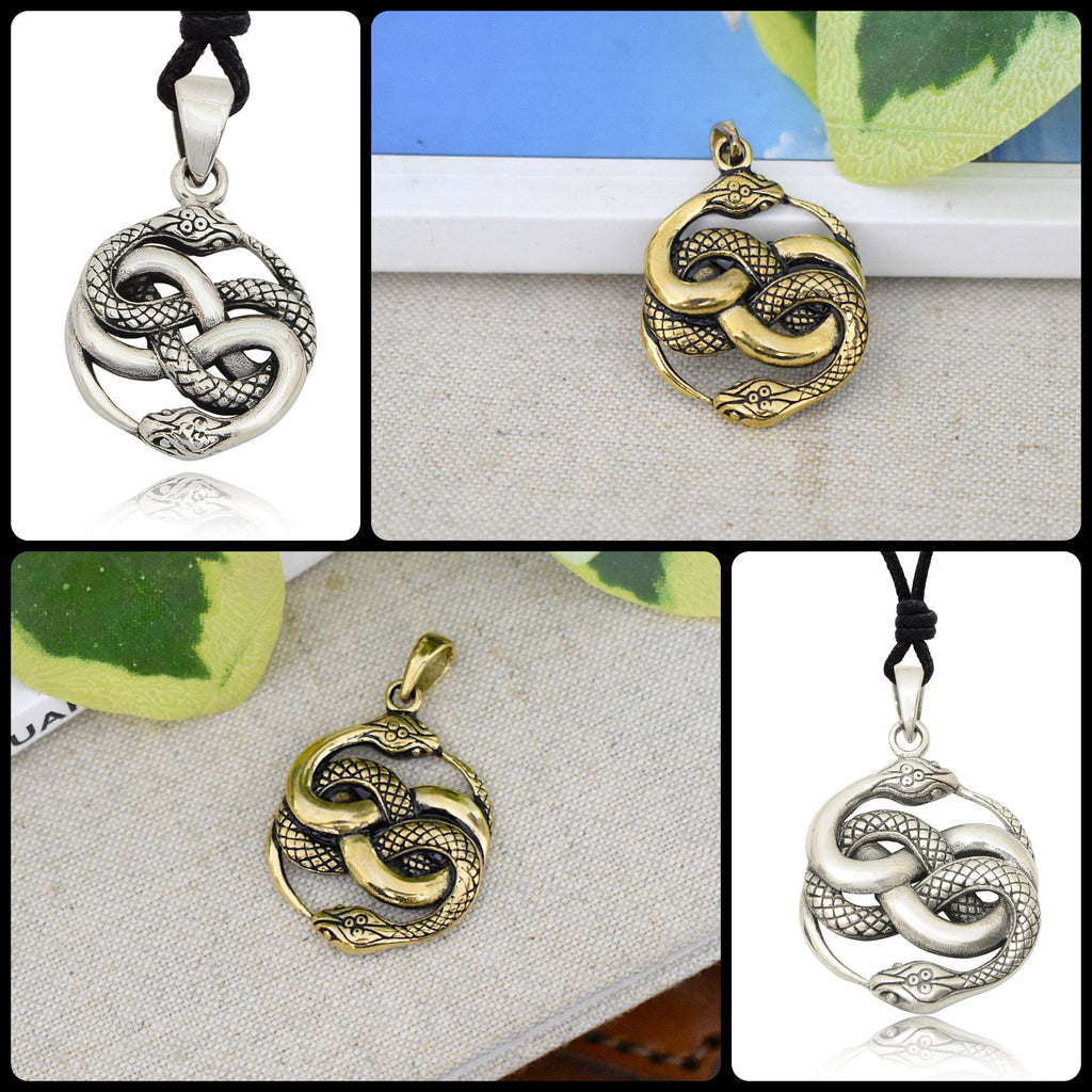 Ouroboros Snake 92.5 Sterling Silver Pewter Brass Charm Necklace Pendant Jewelry