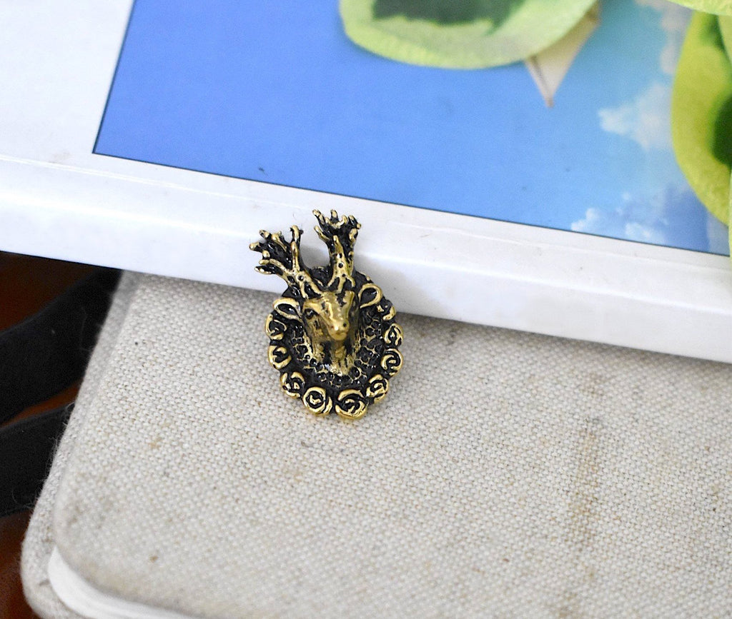 Deer With Round Rose Frame 92.5 Sterling Silver Pewter Brass Charm Necklace Pendant Jewelry