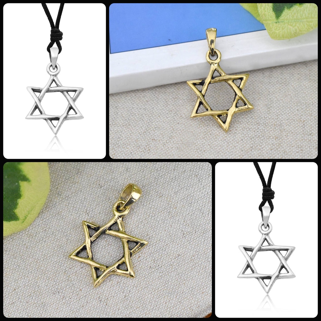 Star of David 92.5 Sterling Silver Pewter Brass Charm Necklace Pendant Jewelry