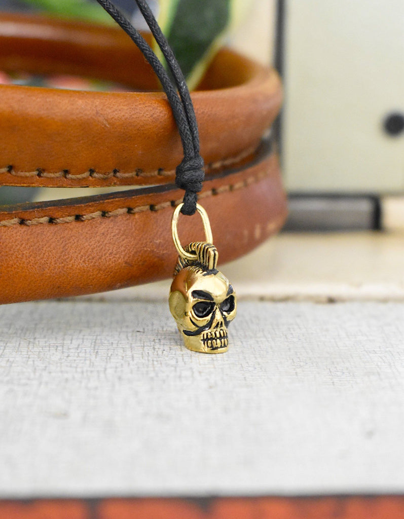 Skull Punk Mohawk 92.5 Sterling Silver Gold Brass Charm Necklace Pendant Jewelry