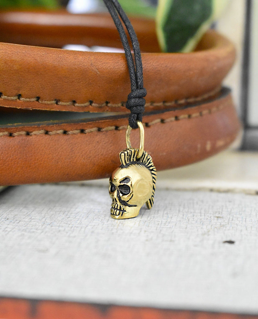 Skull Punk Mohawk 92.5 Sterling Silver Gold Brass Charm Necklace Pendant Jewelry