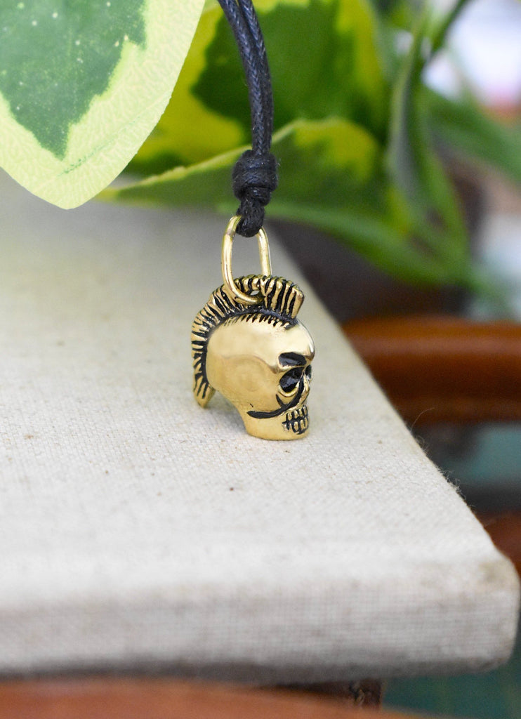 Skull Punk Mohawk 92.5 Sterling Silver Gold Brass Charm Necklace Pendant Jewelry